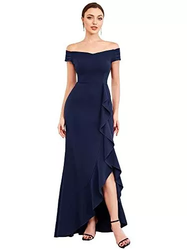 Ever-Pretty Abendkleider Ever-Pretty Damen Cocktailkleider Maxi Dehnbar Rüschen Dekolletiert Unregelmäßig Große Größe Sommer Elegant AE00018