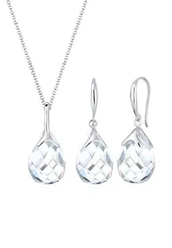 Elli Schmuck Elli Schmuckset Damen Tropfen Anhänger klassisch edel mit Bergkristall in 925 Sterling Silber