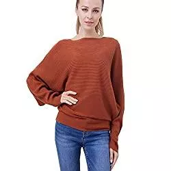 YEKEYI Pullover & Strickmode Damen Pullover Off Shoulder Batwing Sleeve Loose Pullover Solid Sweater Knit Jumper Tops