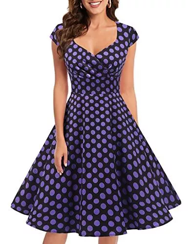 Bbonlinedress Cocktail Bbonlinedress 1950er Vintage Retro Cocktailkleid Rockabilly V-Ausschnitt Faltenrock