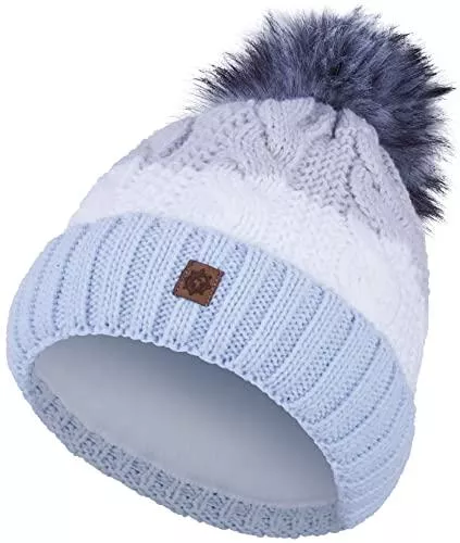 Compagno Hüte & Mützen Compagno Strickmütze Damen Bommelmütze Wintermütze gestreift Fleece Futter Beanie Mütze 102