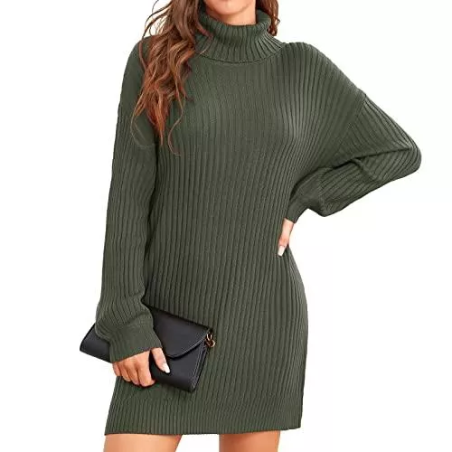 ANGGREK Freizeit ANGGREK Damen Pullover Rollkragen Kleid Langarm Hohe Elastizität Weich Warme Strickpullover Winter Pullikleid Freizeitkleid XS-XXL