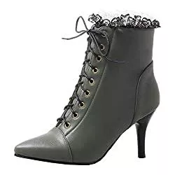 MISSUIT Stiefel MISSUIT Damen Stiletto Ankle Boots High Heels Schnür Stiefeletten Spitz mit 8cm Absatz und Reißverschluss Schnürung Schuhe