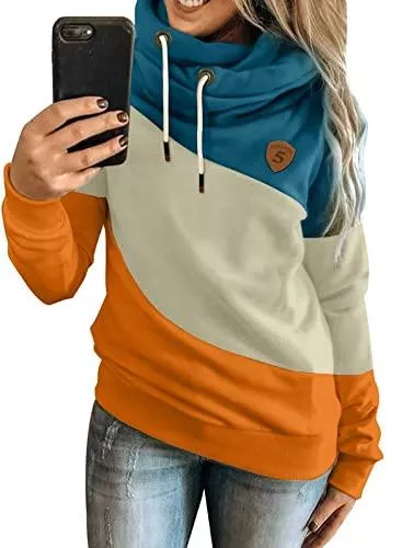 HAPPY SAILED Kapuzenpullover HAPPY SAILED Damen Warm Rollkragen Kapuzenpullover Farbblock Pullover Sweatshirt Casual Hoodie Shirt S-XXXL