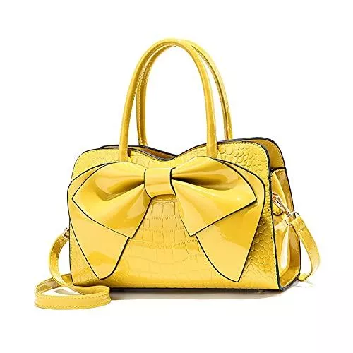 NICOLE &amp; DORIS Taschen & Rucksäcke NICOLE &amp; DORIS Handtaschen Damen Kleine Henkeltasche Frau Mode Tasche Designer Umhängetasche Mädchen Schultertasche Lackleder Handtasche Abendtasche Gelb