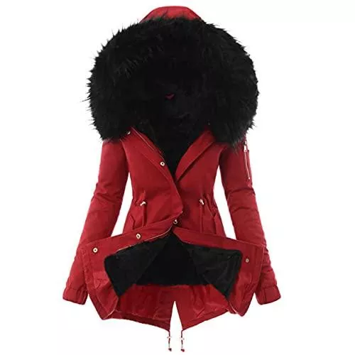 EMATOP Mäntel EMATOP Mantel Frauen Wintermantel Warme Winter Jacke Lange Mäntel Einfarbig Winterjacke mit Kapuze Windbreaker Gefüttert Teddyfell Dicker Fleecejacke Mode Outdoorjacke Slim fit Winterparka
