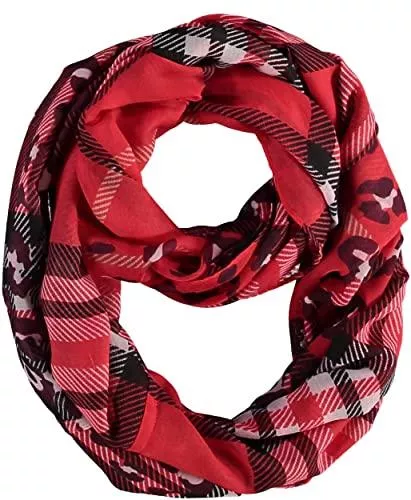 Giorgio Rimaldi Schals & Tücher Giorgio Rimaldi Damen Loop-Schal Kariert mit Leo-Muster - 70 x 75 cm Größe - Stilvoller Schlauch-Schal mit Karo-Muster - Leichtes Rund-Tuch - Karierter Snood-Schal