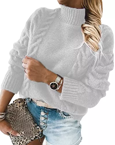 ORANDESIGNE Pullover & Strickmode ORANDESIGNE Pullover Damen Casual Lose Pulli Langarm Oberteile Damen Elegant Einfarbig Rollkragenpullover Batwing Oversize Rollkragenpullover Strickpullover