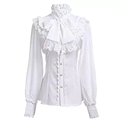Fiamll Langarmblusen Fiamll Damen Viktorianisch Bluse Vintage Schleifenhemd Stehkragen mit Rüschen Langarmshirt