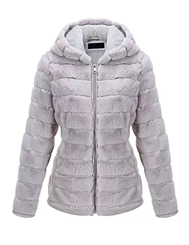 BELLIVERA Jacken BELLIVERA Damen Kunstpelz Zotteliger Mantel Herbst Winter Warme Mode Lange Ärmel Reißverschluss Kurz Kapuze Jacke