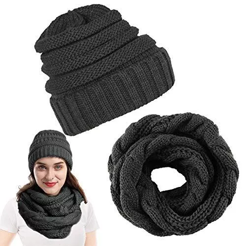 Yutdeng Hüte & Mützen Yutdeng Winter Strickmütze Schal Handschuhe Damen Wintermütze Halswärmer Dicker Herren Strickset Beanie Winterset 3-Teilig Geschenkset