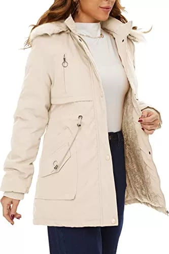 HVEPUO Jacken HVEPUO Winterjacke Damen Parka mit Fell Warm Fleece Gefütterter Winter mantel jacke Outdoorjacke