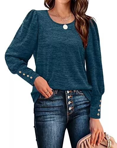 Aokosor Pullover & Strickmode Aokosor Pullover Damen Sweatshirt Strickpullover Langarm Tops Crewneck Puffärmel Hoodie mit Knöpfen