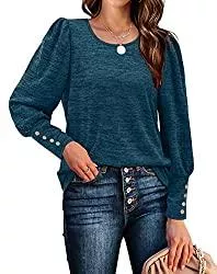 Aokosor Pullover & Strickmode Aokosor Pullover Damen Sweatshirt Strickpullover Langarm Tops Crewneck Puffärmel Hoodie mit Knöpfen