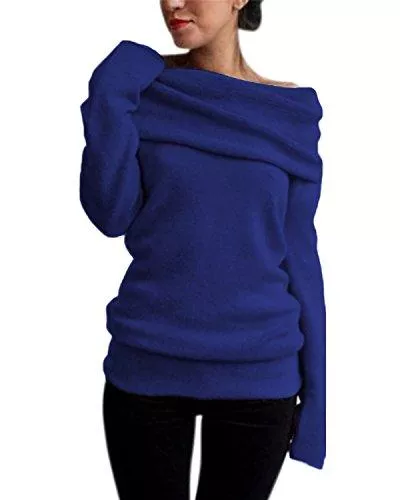 Style Dome Pullover & Strickmode Style Dome Pullover Damen Trägerlose Tunika Dünne Strickpullover Langarm Off Shoulder Oberteile