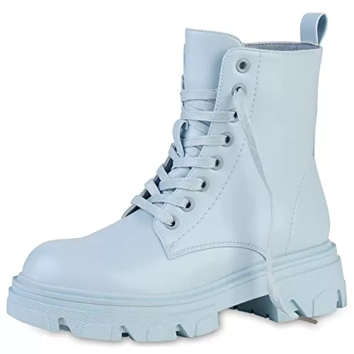 VAN HILL Stiefel VAN HILL Damen Stiefeletten Plateau Boots Leicht Gefüttert mit Blockabsatz Profilsohle Schnallen