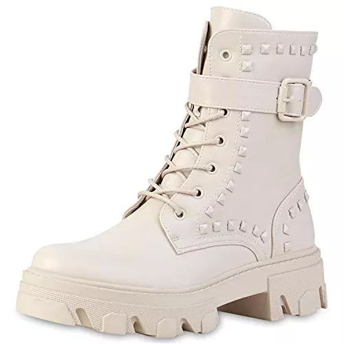 VAN HILL Stiefel VAN HILL Damen Stiefeletten Plateau Boots Leicht Gefüttert mit Blockabsatz Profilsohle Schnallen