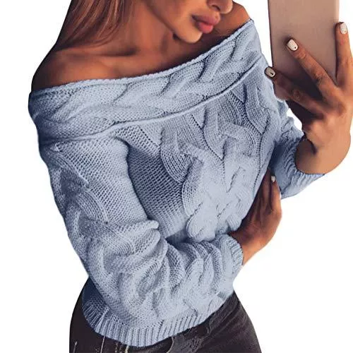 ORANDESIGNE Pullover & Strickmode ORANDESIGNE Damen Pullover Langarm Sweatshirt Herbst Winter Pulli Mode Sexy Off Shoulder Einfarbig Strick Pulli Jumper Sweater Tops Loose Fit