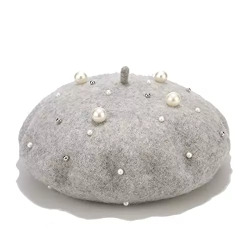 Unbekannt Hüte & Mützen Generic GHC Hüte &amp; Mützen Herbst Winter Mode Französisch Klassische Hüte Frauen Wolle Warme Barett Hut Künstler Bonnet Caps (Farbe : Grey, Hat Size : 56 58cm)