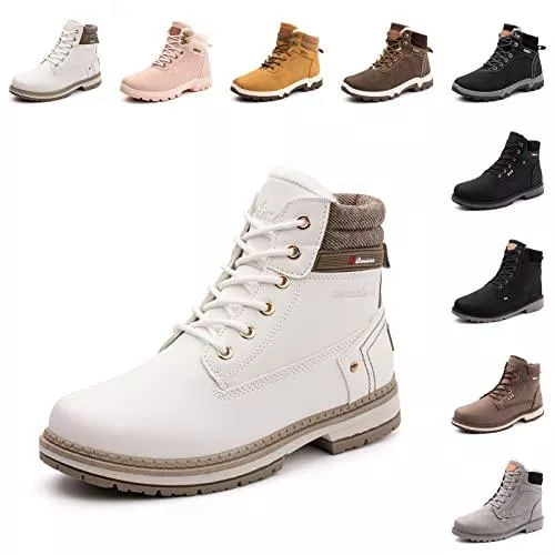 Hitmars Stiefel Winterstiefel Damen Winterschuhe Herren Warme Gefüttert Kurzschaft Stiefel Winter Geschnürt Thermo Wander Stiefeletten Schneestiefel Schwarz Braun Grau Rosa Größe 36-48 EU