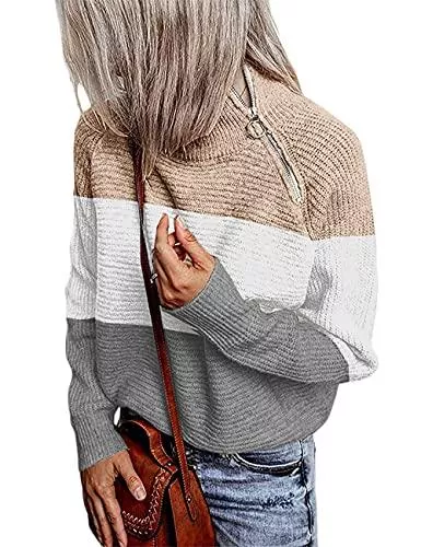 SEBOWEL Pullover & Strickmode SEBOWEL Strickpullover Damen Langarm Pullover Einfarbig Rollkragenpullover Strickpulli Sweater Tops mit Reissverschluss