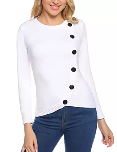 Aottori Pullover & Strickmode Aottori Damen Pullover mit Rundhals Ausschnitt Basic Elegant Strickwaren Hals Langarm Strick Pullover Tops mit Knopf