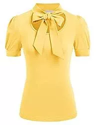 Belle Poque Kurzarmblusen Belle Poque Damen Süße Puffärmel Tops 1950er Vintage Fliege Bluse Hemd