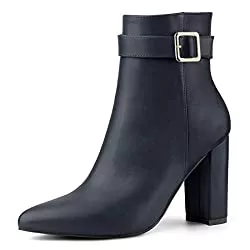 Allegra K Stiefel Allegra K Damen Pointed Toe Buckle Blockabsatz Ankle Boots Stiefel