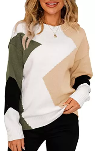 ASOMI Pullover & Strickmode ASOMI Pullover Damen Lässig Langarmshirt Strickpullover Lose Rundhals Sweatshirts Strickbluse mit Bunt Streifen