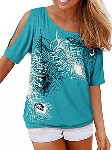 YOINS Ärmellose Blusen YOINS Bluse Damen Kurzarm Schulterfrei Oberteil Damen Off Shoulder Top Sommer Carmen Shirt Feder