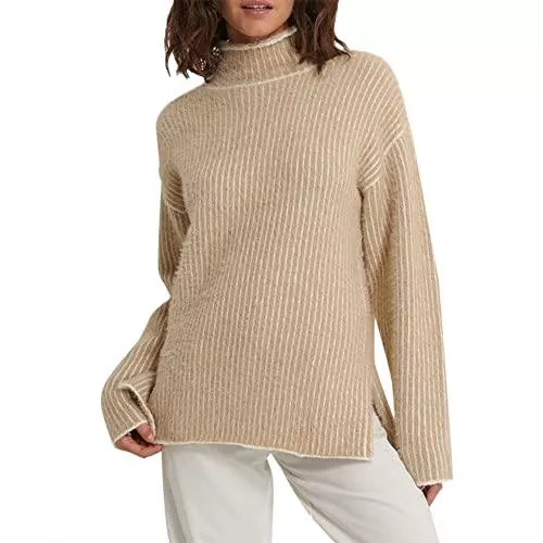 ZAFUL Pullover & Strickmode ZAFUL Damen-Rollkragenpullover mit Puppenärmeln und Saum Langer Damenpullover mit Fleece-Thermopullover