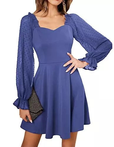 GRACE KARIN Cocktail GRACE KARIN Damen Langarm Cocktailkleid Elegant Rückenfrei Kleid A-Linie Vintage Partykleid