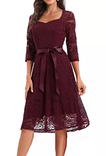 LA ORCHID Cocktail Laorchid Knielang cocktailkleid festliches Kleid a Linie Elegante Damen Vintage Spitzenkleid Retro v Ausschnitt Kleid Spitze