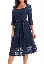 LA ORCHID Cocktail Laorchid Knielang cocktailkleid festliches Kleid a Linie Elegante Damen Vintage Spitzenkleid Retro v Ausschnitt Kleid Spitze