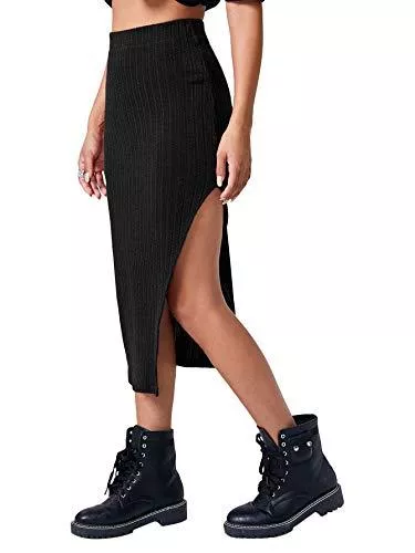 DIDK Röcke DIDK Damen Rock Elegant Midirock Rockabilly Vintage Retro Röcke mit Schlitz Casual Freizeitrock Knielang Hohe Taille Skirt Partyrock