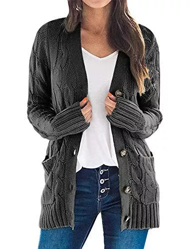 AUBIG Strickjacken AUBIG Damen Langarm Strickjacke Cardigan Strick Cardigan mit Knopf Winter Outwear Strickpullover mit Taschen S à XL