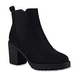 stiefelparadies Stiefel stiefelparadies Damen Stiefeletten Chelsea Boots mit Blockabsatz Profilsohle Flandell