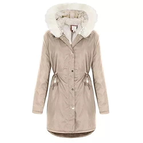 EMATOP Mäntel EMATOP Winterjacke Damen Hoodie Winter Warm Jacke Parka Lang Mantel Outdoorjacke mit Kapuze Fleecejacke Einfarbig Lässiges Sweatjacke Elegant Winterparka Steppmantel Bequemes Softshelljacke