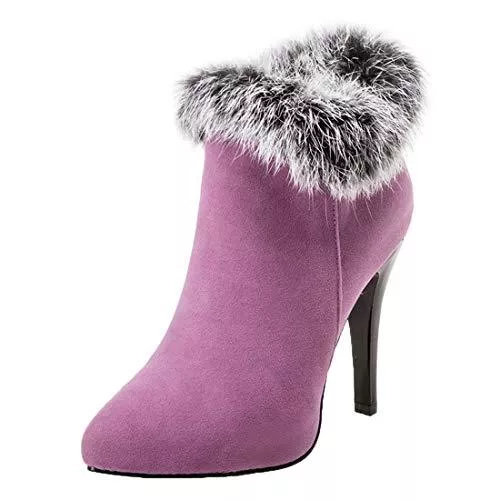 MISSUIT Stiefel MISSUIT Damen Spitze Stiefeletten High Heels Ankle Boots mit Fell und Stiletto 11cm Absatz Kurzschaft Stiefel Reißverschluss
