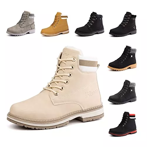 Hitmars Stiefel Winterstiefel Damen Gefüttert Winterschuhe Kurzschaft Stiefel Bequeme Stiefeletten Damen Schneestiefel rutschfeste Frauen Schwarz Braun Pink 36-43 EU