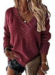 BLENCOT Pullover & Strickmode BLENCOT Damen Pullover Einfarbig Strickpullover Casual Sweatshirts Langarm Tunika Winter Sweater Sexy V-Ausschnitt Sweatshirt Lose Top Warm Strickwaren S-XXL