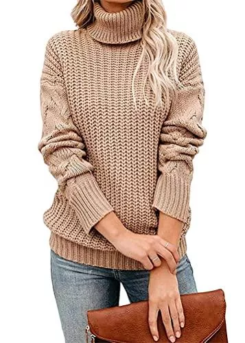 Tomwell Pullover & Strickmode Tomwell Pullover Damen Langarm Einfarbig Strickpullover Rollkragen Lässige Lose Sweater Warm Gestrickter Oberteil Winter Grobstrick Sweatshirt