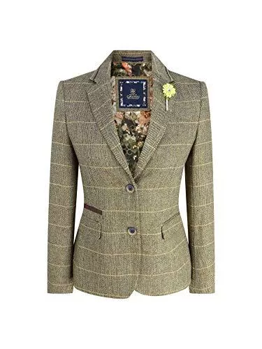 House Of Cavani Blazer House Of Cavani Damensakko Klassisch Tweed Fischgräte Design Kariert Holzbraun Slim Fit Vintage