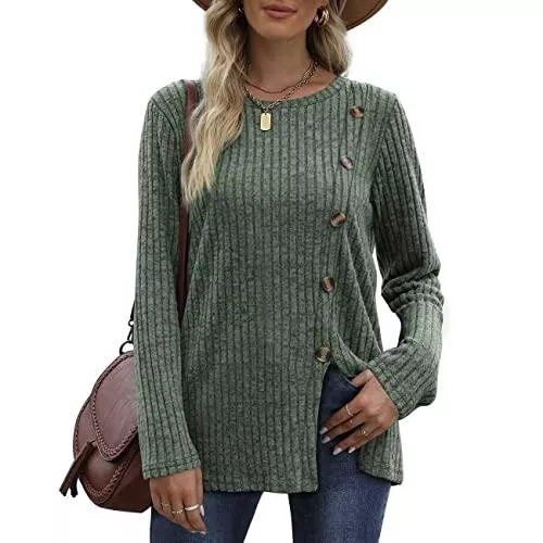 Aokosor Pullover & Strickmode Aokosor Strickpullover für Damen Casual Pullover Elegant Leichter Oberteile Langarm Tops Sweatshirt ohne Kapuze Knitted Sweater Langarmshirt Tunika Knopfleiste Schlitz Herbst Winter