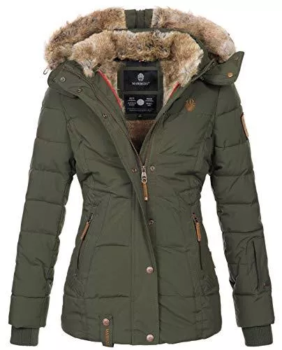 MARIKOO Jacken MARIKOO warme Damen Winter Jacke Winterjacke Steppjacke gefüttert Kunstfell B658