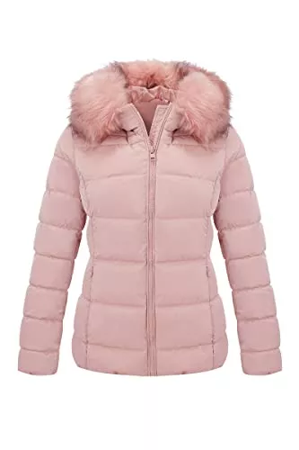 BELLIVERA Jacken BELLIVERA Damen Übergangsjacke Winter Warme Metallisch Glänzend Kapuze Kurz Leichte Steppmantel mit Pelzkragen