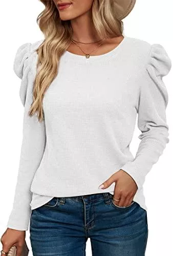 MEDUOLA Pullover & Strickmode MEDUOLA Damen Basic Puffärmel Shirt Elegant Rundhals Langarm Pullover