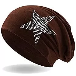 Hatstar Hüte & Mützen Hatstar Strass Stern Damen Beanie Mütze | elastisches Slouch Long Beanie | Mädchen Mütze | mit edler Strass Applikation | leicht und weich