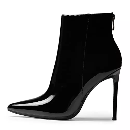 GENSHUO Stiefel GENSHUO Stiefeletten Damen Spitz Stiletto Kurze Stiefel mit Reißverschluss Hinten Sexy Geschlossene High Heels Stiefelette Lackleder Zipper Ankle Boots mit Pfennigabsatz Elegant Stiefelschuhe 11CM