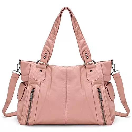 VINBAGGE Taschen & Rucksäcke VINBAGGE Handtasche Damen Umhängetasche PU Groß Schultertasche Shoper Top Griff Tasche Vintage Weiches Henkeltasche Taschen für Frauen Reisen Büro - Rosa